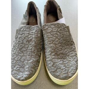 Tom's Y6 slip-on shoes Gray  silver sparkle embroidery twill glimmer cheetah